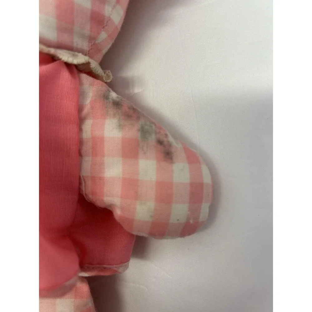1975 FISHER-PRICE LOLLY Pink Gingham Rattle Inside Rag Doll #420 EUC FLAWED